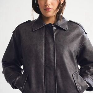 Abercrombie & Fitch Faux Leather Distressed Bomber Jacket